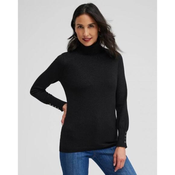 Chico's Sweaters - Chico's Lurex Black Shimmer Turtleneck Size 0